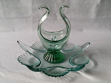 MASSICCIO CENTROTAVOLA VASO + GRANDE PIATTO IN VETRO DEGLI ANNI 70 VINTAGE. CM20