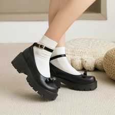 Women Lolita Bow Chunky Low