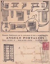 MILANO - Cartolina Pubblicitaria doppia Stabilimento Portalupi letti mobili 1928