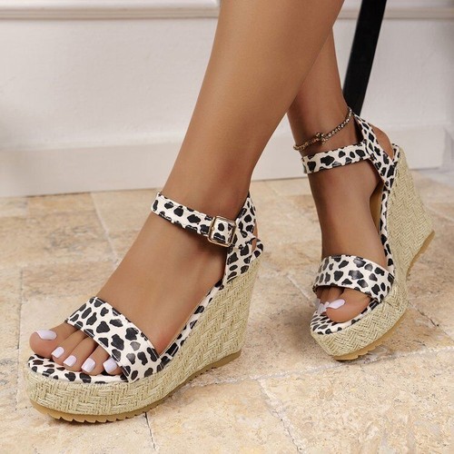 Sandali donna zeppa leopardata