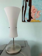 bajour da comodino altezza 39 cm - base 16 - vetro bianco satinato e acciaio 