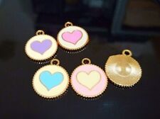 4pz misti ciondoli charms cuore in metallo smaltato colore oro 19X15mm bijoux