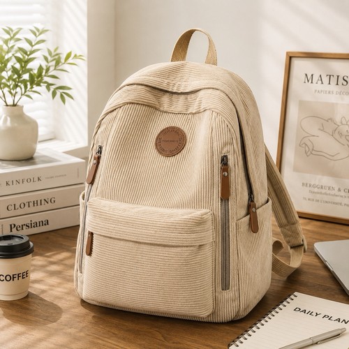Zaino velluto coste beige - a,