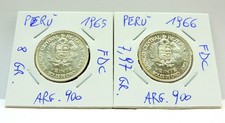 LOTTO 2 MONETE ARGENTO 20 SOLES PERU' 1965-1966 (RARA) PESO TOT. 15,97 GR. FDC