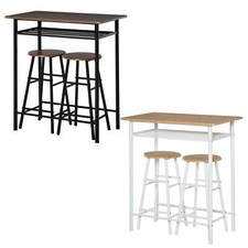 HOMCOM Set Bancone Bar e 2 Sgabelli Alti in Legno Stile Nordico con Poggiapiedi