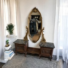 Toeletta antica con specchio  trucco in legno, due sportelli