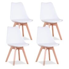 4x Sedie da pranzo cucina con cuscino stile nordico bianche con gambe in faggio