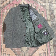 Giacca blazer 44S M&S LUSSO x MOON TWEED uomo grigio lana spina di pesce toppa gomito