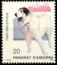 Andorra 1988 Edifil 206 Marchio ** Natura Cane Mastino dei Pirenei Pirenei