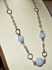 Lovely ~MAKUTI~ 925 BLUE AGATE BEADS NECKLACE Italy Sterling Silver Marked EX!