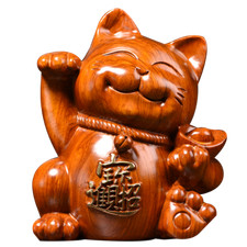Statua Maneki Neko intagliato