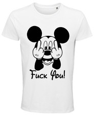 T-shirt TOPOLINO  FUCK YOU  meme idea Regalo michey mouse , Cotone bianca