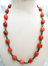 BELLISSIMA ANTICA COLLANA ETNICA IN AUTENTICA PIETRA DEL SOLE (ELIOLITE) E ARG.