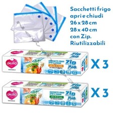 60 SACCHETTI FRIGO RIUTILIZZABILI CHIUSURA ERMETICA CON ZIP APRI E CHIUDI 4-7 LT