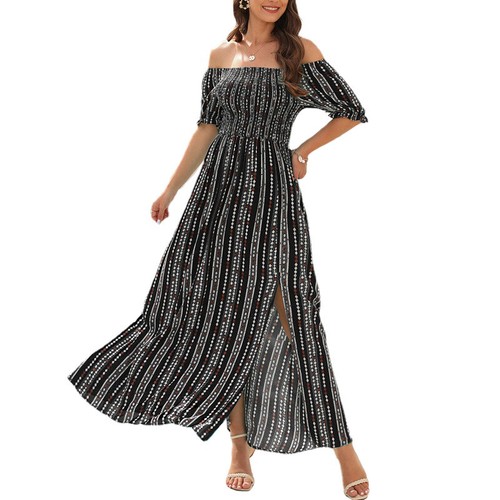 Lady boho striped print off - boho,