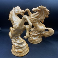 Coppia statuine cavallo butterscotch smalto lucido GRANDE 10" cappotto ceramica duo