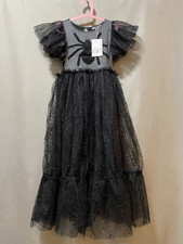 NWT ZARA Kids Girls Halloween Embroider Spider Queen Tulle Dress SZ 11-14 Black