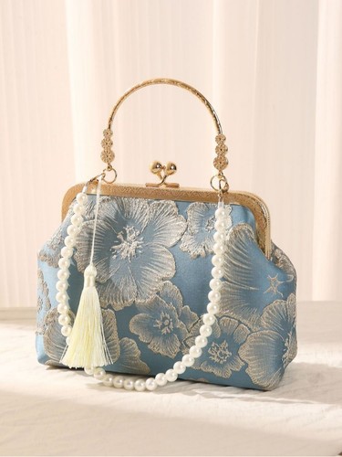 Pochette broccato celeste - in,