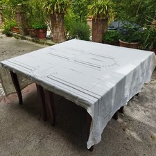 Tovaglia antica ricamata a mano in puro lino con 12 tovaglioli