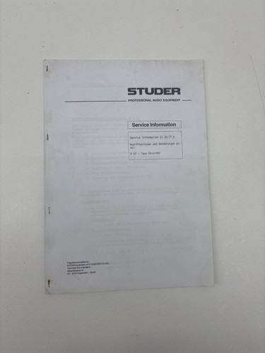 Studer b67 service information - studer,