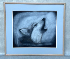 TARA C. DIPINTO PASTELLO LUPO ULULANTE FIRMATO KOKOPELLI FLAUTISTA LUPI DEL LEGNO