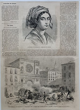 Stampa antica 1860 Catania Piazza 4 Cantoni Giuseppina di Barcelona Sicilia