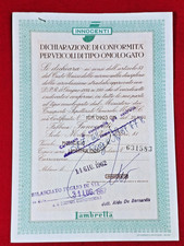 CERTIFICATO D'ORIGINE ORIGINALEINNOCENTI LAMBRETTA 150 LI 1962 CONFORMITA'  DOC.