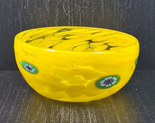 Murrina ciotola vetro giallo tonda con murrine colorate h 6 x 12 ø