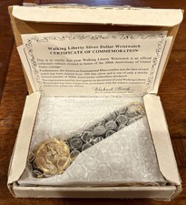 Orologio originale Walking Liberty moneta dollaro argento #0168 con documenti/scatola originale