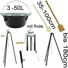 Bollitore gulasch 3-50L smalto, coperchio, pentola fuoco, treppiede o cucchiaio legno a scelta