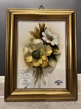 Quadro fiori porcellana Capodimonte fatto a mano in Italia cornice legno dorata
