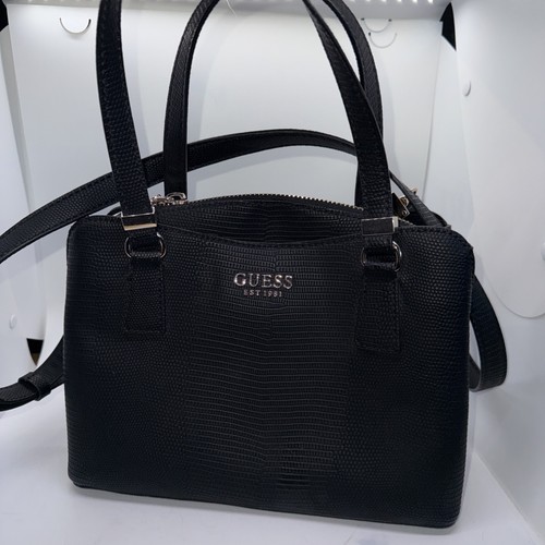 Guess black embossed satchel - black,