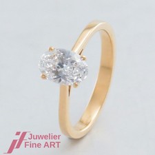 Anello solitario - diamante CVD - ovale - 1,00ct - oro giallo 18K/750 -con esperienza IGI