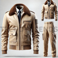 Tuta militare uomo classica vera pelle di pecora/pelle di mucca camicia e pantaloni!