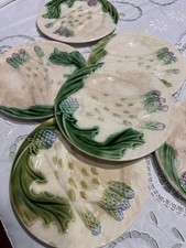 Sei antichi piatti ceramica -plate-assiette Salins -asparagi / barbotine
