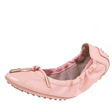 Tods Salmon Pink Patent Leather Ballerina Scrunch Flats Size 37