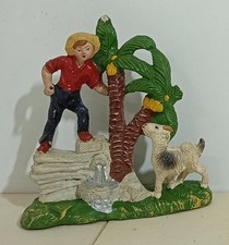 I118266 Pastorello Presepe - Statuina in cartapesta - Uomo con pecora e fontana