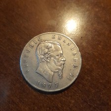VITTORIO EMANUELE II - 5 Lire 1877 Roma Argento - C_168.