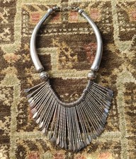 Collana Funky Vintage anni 80 Argento Metallo Frangia Tribale 16" Boho Hippie
