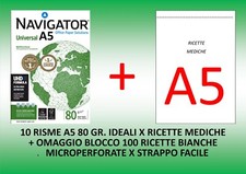 CARTA NAVIGATOR A5 21X15 IDEALE RICETTE MEDICHE 10 RISME DA 500 FG. CAD. 80 GR.