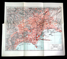 1900 2 OLD LITOGRAFIA TOPOGRAFIC:NAPOLI GENERALE E NAPOLI CENTRO/DINTORNI.MEYERS