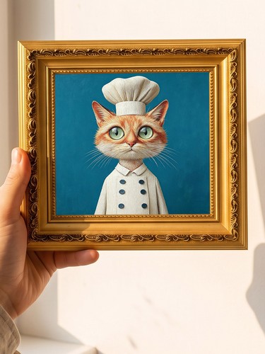 Dipinto olio chef - chef, gatto
