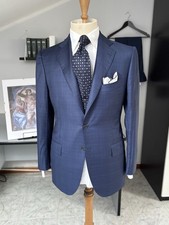 Cesare Attolini Suit Silk Wool Royal Blue Prince of  Size L 50 Man