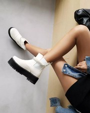 stivali anfibi donna platform pelle sintetica 5 cm comodi bianco CZ309