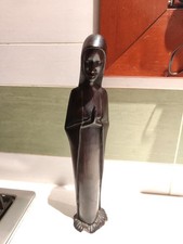 Statua donna in legno scuro 30cm intaglio artigianale africano vintage