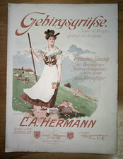 Spartito Antico Illustrato C A Hermann Gebirgsgrufse Op 22 Pianoforte e Violino