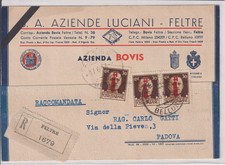 RSI 1944 CARTOLINA  RACCOMANDATA DA FELTRE ( BL ) 17/06/44 PER PADOVA FB.TIR. VR