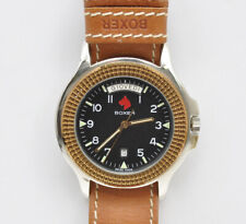 Boxer watch 40mm black dial extra long leather strap, new old stock