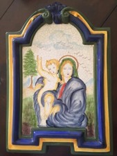 🔴 grande Madonna in ceramica maiolica dipinta a mano placca da appendere