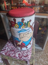 BIDONE IN LATTA CON CUSCINO POPEYE BRACCIO DI FERRO VINTAGE ANNI 80 LEGGI BENE